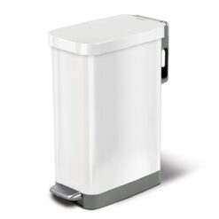 Glad Slim Trash Can with Clorox Odor Protection - Narrow Kitchen Garbage Bin with Soft Close Lid, Step On Foot Pedal and Waste Bag Roll Holder, White Stainless Steel, 45 Liter