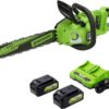 Greenworks 48V (2 x 24V) 14" Brushless Cordless Chainsaw (Great For Tree Felling, Limbing, Pruning, and Firewood / 125+ Compatible Tools), (2) 4.0Ah Batteries and Dual Port Rapid Charger Included
