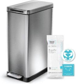Home Zone Living 12 Gallon Slim Kitchen Trash Can, Stainless Steel, Step Pedal, 45 Liter, Silver