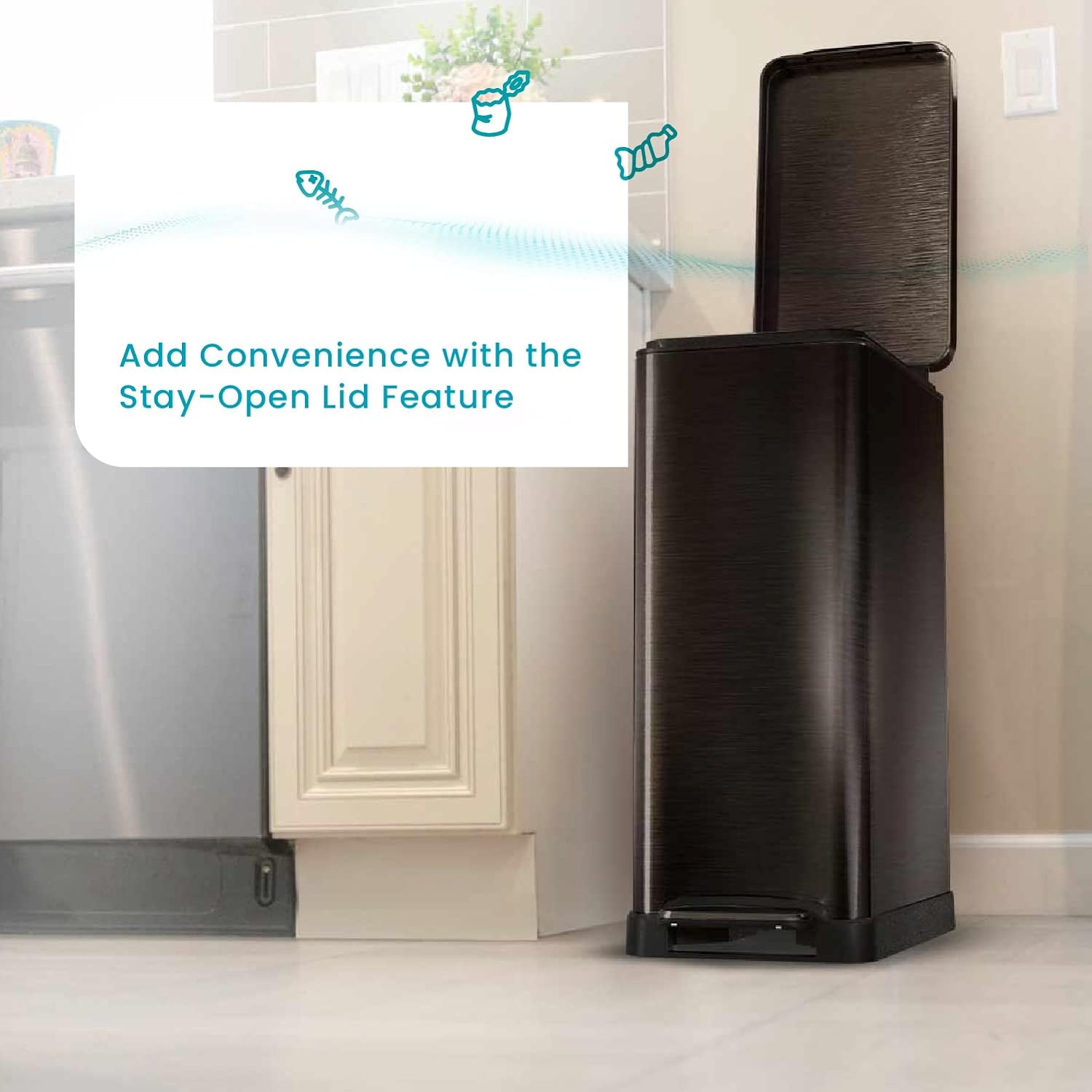 Home Zone Living 12 Gallon Slim Kitchen Trash Can, Stainless Steel, Step Pedal, 45 Liter3