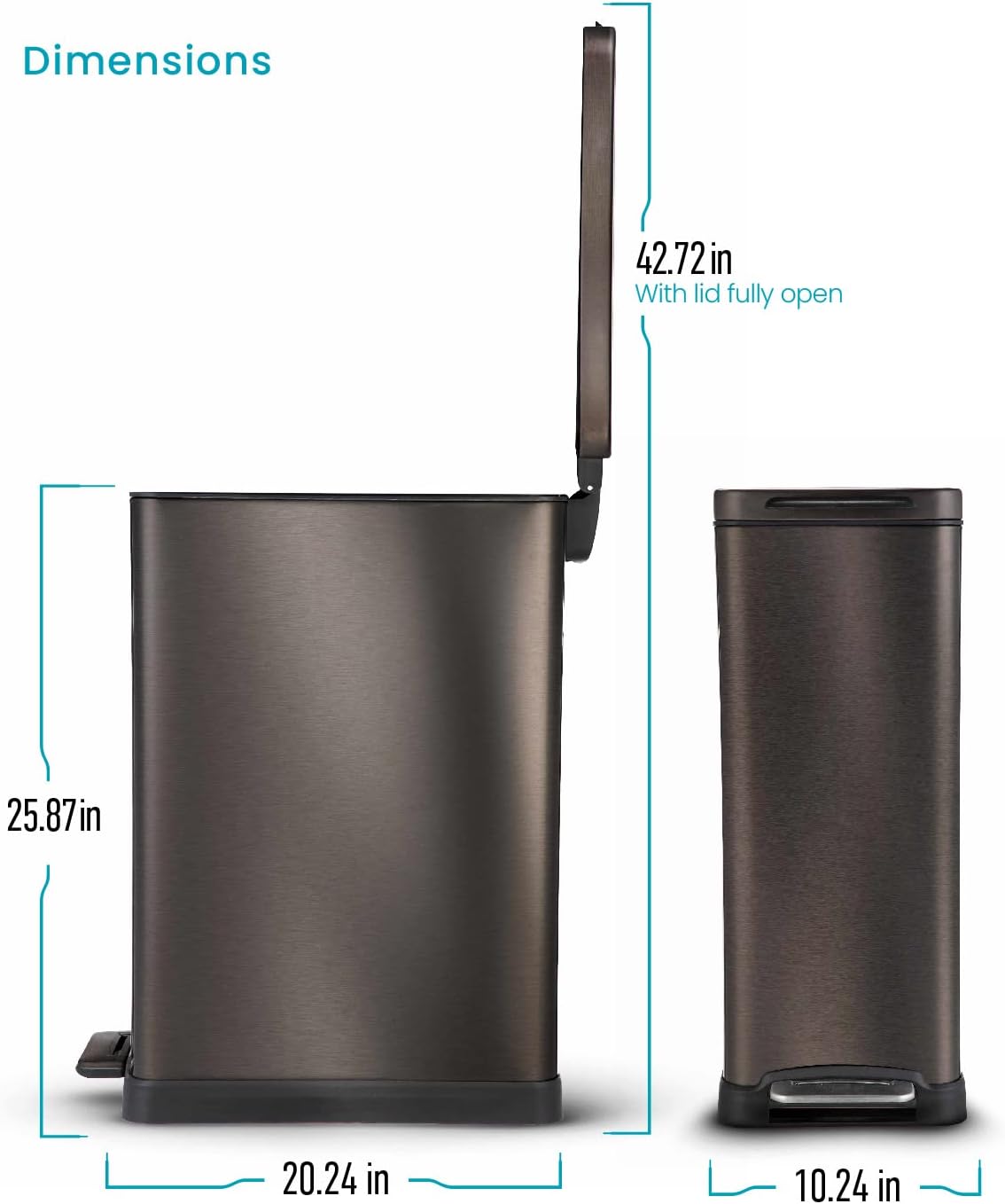 Home Zone Living 12 Gallon Slim Kitchen Trash Can, Stainless Steel, Step Pedal, 45 Liter5