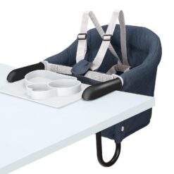 Hook On Chair with Tray, Fold-Flat Storage and Tight Fixing Clip on High Chair for Babies and Toddlers, Portable High Chair Booster Seat for Home Dining Table and Travel (Blue)
