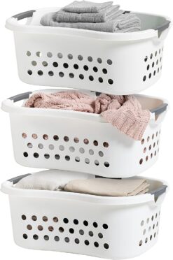IRIS USA 3 Pack Comfort Carry Laundry Basket, White