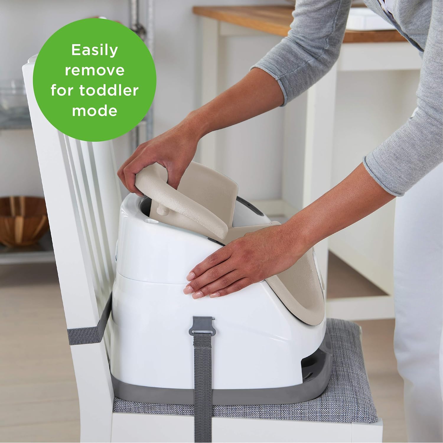 Ingenuity Baby Base 2-in-1 Booster Seat with Self-Storing Tray Cashmere