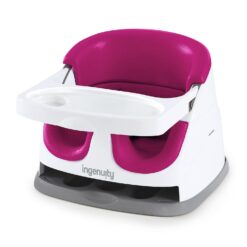 Ingenuity Baby Base 2-in-1 Booster Feeding and Floor Seat with Self-Storing Tray - Pink Flambe (Pack of 1)