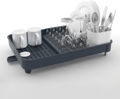 Joseph Joseph 85040 Extend Expandable Dish Drying Rack and Drainboard Set Foldaway Integrated Spout Drainer Removable Steel Rack and Cutlery Holder, Gray