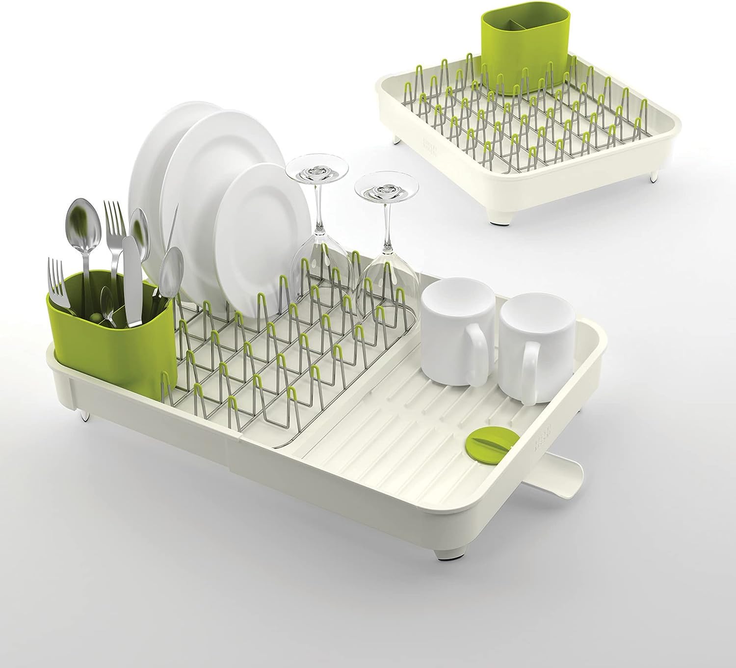 Joseph Joseph 85071 Extend Expandable Dish Drying Rack and Drainboard Set  Foldaway Integrated Spout Drainer Removable Steel Rack and Cutlery Holder,  White,White/Green - Plastic