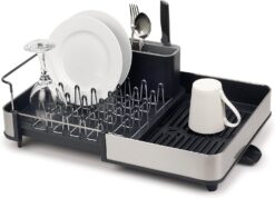 Joseph Joseph Stainless-Steel Extendable Dual Part Dish Rack Non-Scratch and Movable Cutlery Drainer and Drainage Spout, One-size, Gray