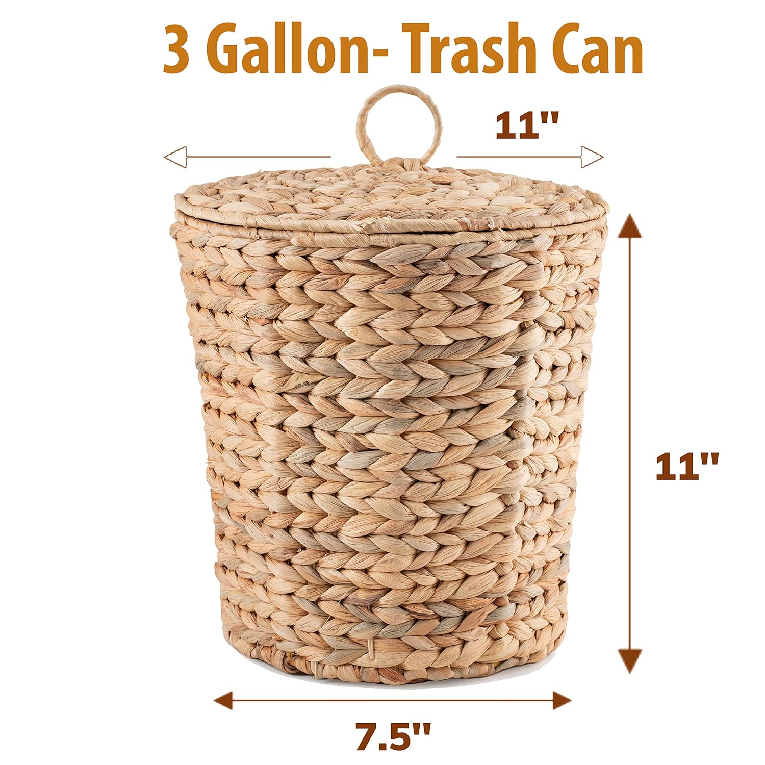 KOLWOVEN Wicker Trash Can with Lid in Bedroom, Bathroom - 3 Gallon