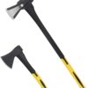KURUI Wood Splitting Axe and Hatchet Set, 15” Camping Hatchet & 34” Chopping Axe for Cutting and Felling, Long Handle Splitter Axe with Shock-Absorbent Fiber Glass Anti-Slip Handle and Blade Sheath