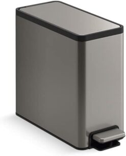 Kohler 20957-ST Bathroom, 2.5 Gallon Small Trash Can with Quiet-Close Lid and Hand Free Foot Pedal, Stainless Steel
