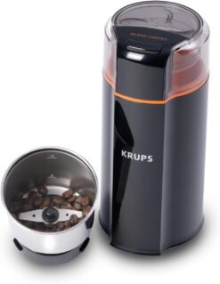 Krups Silent Vortex Coffee and Spice Grinder with Removable Bowl 12 Cup Easy to Use, 5 Times Quieter 175 Watts Coffee, Spices, Dry Herbs, Nuts, Dishwasher Safe Bowl Black