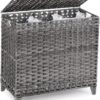 Hermina Laundry Hamper with 3 Removable Liner Bags; 132L Handwoven Rattan Laundry Basket with Lid & Heightened Feet; Clothes Hamper with Side Handles; Laundry Sorter with 3 Separate Sections (Gray)