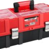 MAXPOWER 17-Inch Tool Box, Three-Layer Folding Plastic Storage Toolbox, Multi-Function Organizer with Tray and Dividers