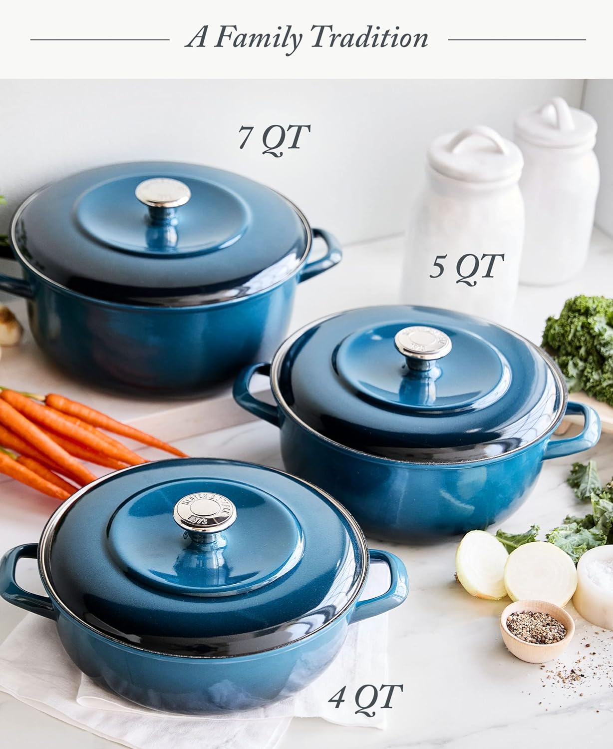 Merten & Storck European Crafted Enameled Iron, Round 7QT Dutch Oven  Casserole with Lid, Aegean Teal