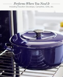 Merten & Storck European Crafted Enameled Iron, Round 7QT Dutch Oven  Casserole with Lid, Cobalt Blue