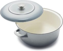 Merten & Storck European Crafted Enameled Iron, Round 7QT Dutch Oven Casserole with Lid, Galaxy Grey