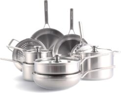 Merten & Storck Tri-Ply Stainless Steel 14 Piece Cookware Pots & Pans Set,Professional Cooking,Multi Clad,Measurement Markings,Drip-Free Pouring Edges,Durable Glass Lids,Induction,Oven&Dishwasher Safe