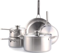 Merten & Storck Tri-Ply Stainless Steel 8 Piece Cookware Pots & Pans Set,Professional Cooking,Multi Clad,Measurement Markings,Drip-Free Pouring Edges,Durable Glass Lids, Induction,Oven&Dishwasher Safe