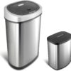 NINESTARS CB-DZT-50-9/8-1 Automatic Touchless Infrared Motion Sensor Trash Can Combo Set, 13 Gal 50L & 2 Gal 8L, Stainless Steel Base (Oval & Rectangular, Silver/Black Lid)