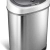 NINESTARS DZT-42-9 Automatic Touchless Infrared Motion Sensor Trash Can, 11 Gal 42L, Stainless Steel Base (Oval, Silver/Black Lid)