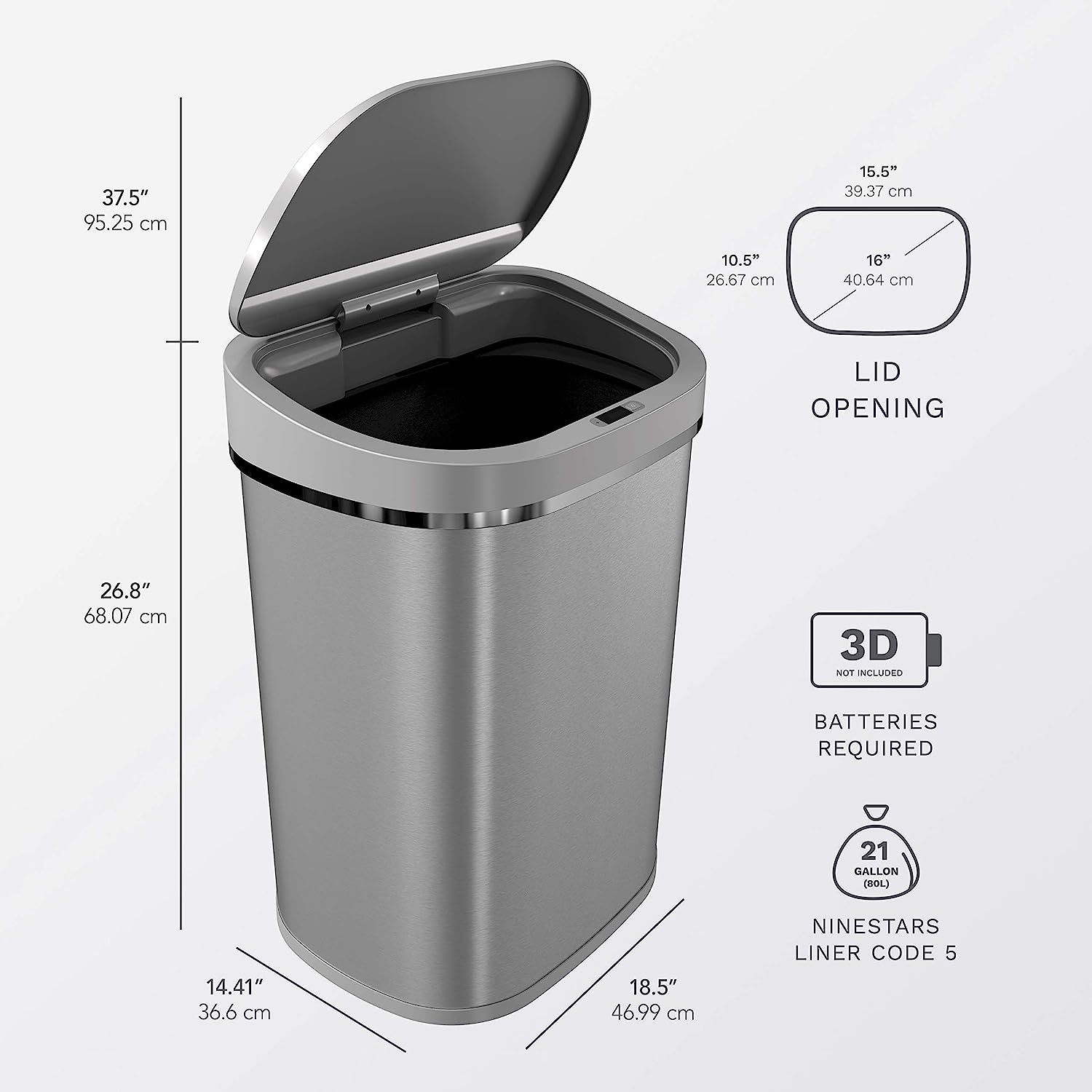 NEW! 21 Gallon Touchless Motion Sensor Trash Can Stainless Steel