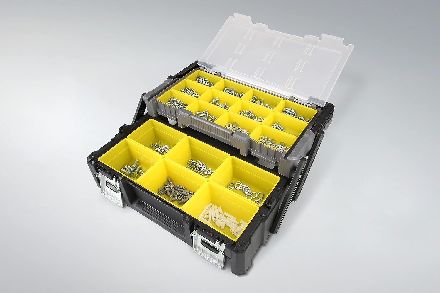 Storage Plastic Tool Box with Removable Tray,Small Tool Box Organizer with  Screw Box, Yellow Hardware Organizer for Home