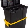 Portable Tool Box with Wheels - Stackable 2-in-1 Tool Chest with Fold-Down Comfort Handles, Tough Latches, and Removable Storage Trays by Stalwart