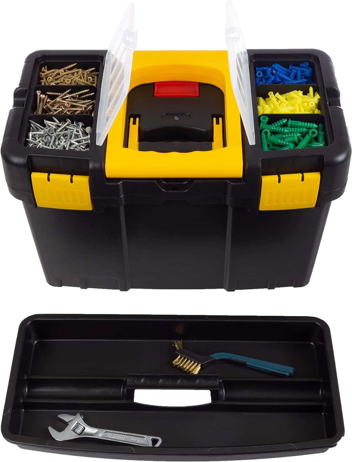 Portable Tool Box with Wheels - Stackable 2-in-1 Tool Chest with Fold-Down Comfort  Handles, Tough Latches, and Removable Storage Trays by Stalwart
