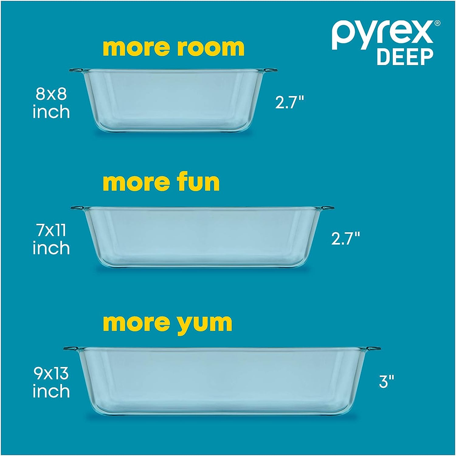 Pyrex Deep Baking Dish Set (6-Piece, BPA-Free Lids)