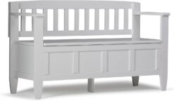 SIMPLIHOME Brooklyn SOLID WOOD 48 inch Wide Entryway Storage Bench with Safety Hinge, Multifunctional in White