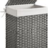 SONGMICS Handwoven Laundry Hamper, 23.8 Gal (90L) Synthetic Rattan Clothes Laundry Basket with Lid and Handles, Foldable, Removable Liner Bag, Gray ULCB51WG