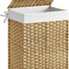 SONGMICS Handwoven Laundry Hamper, 23.8 Gal (90L) Synthetic Rattan Clothes Laundry Basket with Lid and Handles, Foldable, Removable Liner Bag, Natural ULCB51NL