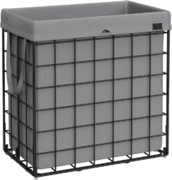 SONGMICS Laundry Hamper, 29 Gal (110L) Laundry Basket, Collapsible Clothes Hamper, Removable and Washable Liner, Metal Wire Frame, for Bedroom Bathroom, Black and Gray ULCB111G01