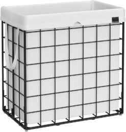 SONGMICS Laundry Hamper, 29 Gal (110L) Laundry Basket, Collapsible Clothes Hamper, Removable and Washable Liner, Metal Wire Frame, for Bedroom Bathroom, Black and White ULCB111W01