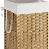 SONGMICS Laundry Hamper with Lid, 17.2 Gallon (65L) Synthetic Rattan Clothes Laundry Basket with Lid and Handles, Foldable, Removable Liner, Natural ULCB165N01