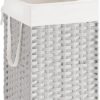 SONGMICS Laundry Hamper with Lid, 17.2 Gallon (65L) Synthetic Rattan Clothes Laundry Basket with Lid and Handles, Foldable, Removable Liner, White ULCB165W01