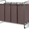 STORAGE MANIAC Laundry Sorter 4 Section, Laundry Hamper with Wheels, Laundry Basket Sorter, Laundry Separator Hamper, Laundry Divider Hamper, 4 Bag Laundry Hamper with Wheels and Removable Bags, Brown