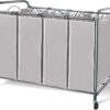 STORAGE MANIAC Laundry Sorter 4 Section, Laundry Hamper with Wheels, Laundry Basket Sorter, Laundry Separator Hamper, Laundry Divider Hamper, 4 Bag Laundry Hamper with Wheels and Removable Bags, Gray