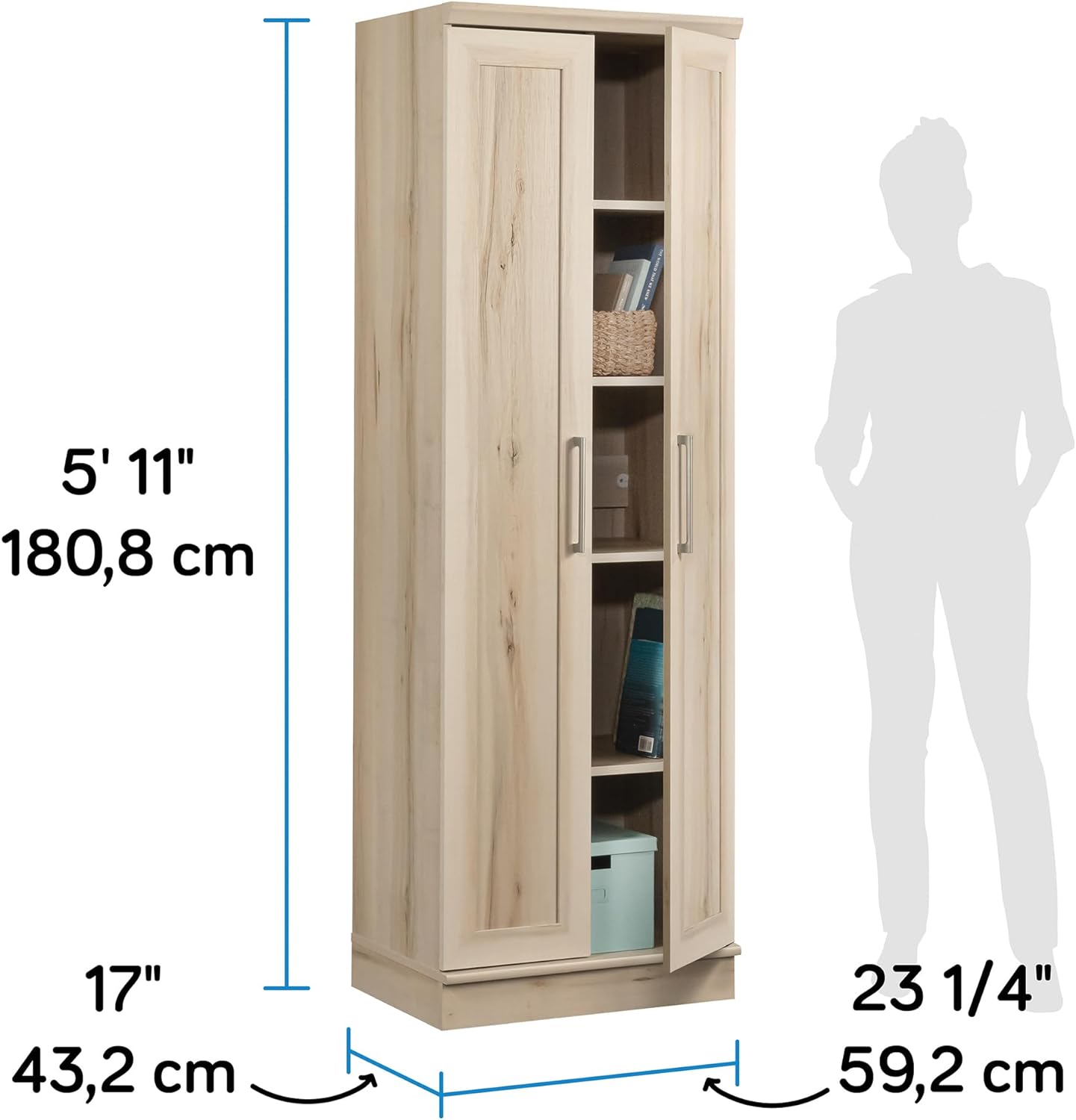 Sauder Homeplus 2-Door Storage Cabinet/Pantry With Adjustable Shelves,  Sienna Oak Finish