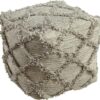 Signature Design by Ashley Adelphie Chevron Natural Wool Pouf, 16 x 16 In, Neutral Gray