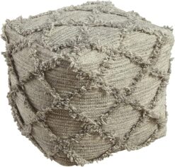 Signature Design by Ashley Adelphie Chevron Natural Wool Pouf, 16 x 16 In, Neutral Gray