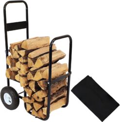 Sunnydaze Outdoor Firewood Log Cart with Pneumatic Tires and Heavy-Duty Polyester/PVC Cover