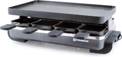 Swissmar KF-77041 Classic 8-Person Raclette Party Grill with Reversible Cast Aluminum Non-Stick Grill Plate/Crepe Top, Black