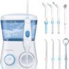 TUREWELL Water Flossing Oral Irrigator, 600ML Dental Cleaner 10 Adjustable Pressure, Electric Oral Flosser for Teeth/Braces, 8 Water Jet Tips for Family (White)