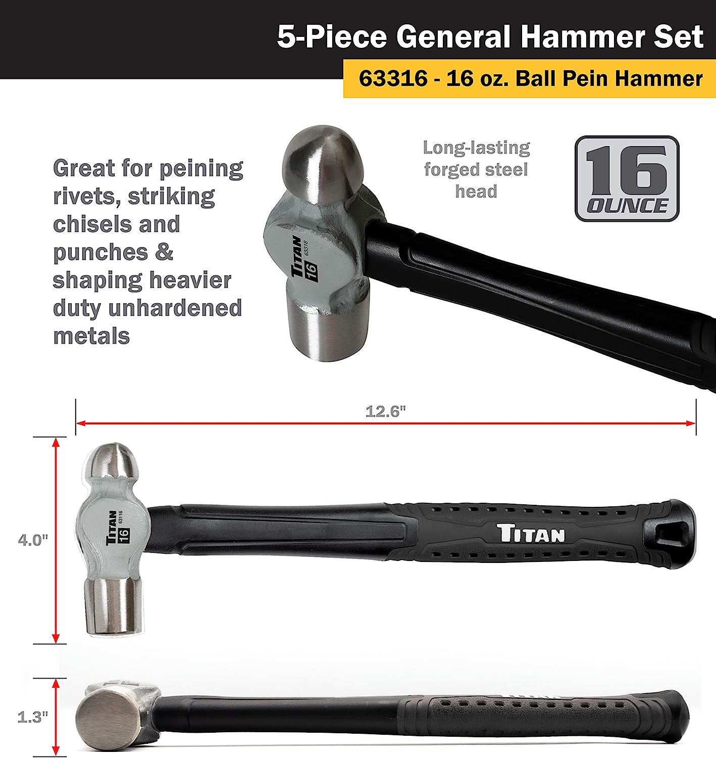 Ball Peen Hammer Set, 5 Piece