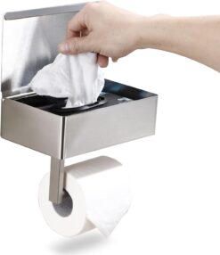 Day Moon Designs Toilet Paper Holder & Flushable Wet Wipes Dispenser for Bathroom | Adult, Men, Women, Feminine Wipe Storage Built-in | Stainless Steel Wall Mount (Brushed Nickel, Large)