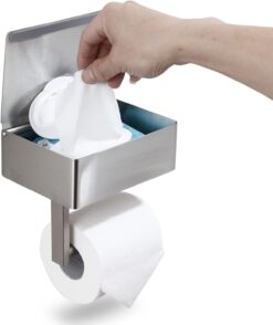 Day Moon Designs Toilet Paper Holder & Flushable Wet Wipes Dispenser for Bathroom | Adult, Men, Women, Feminine Wipe Storage Built-in | Stainless Steel Wall Mount (Brushed Nickel, Small)