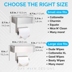 Day Moon Designs Toilet Paper Holder & Flushable Wet Wipes Dispenser for Bathroom | Stainless Steel Wall Mount (Brushed Nickel, Large)