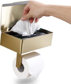 Day Moon Designs Toilet Paper Holder & Flushable Wet Wipes Dispenser for Bathroom | Adult, Men, Women, Feminine Wipe Storage Built-in | Stainless Steel Wall Mount (Gold, Large)